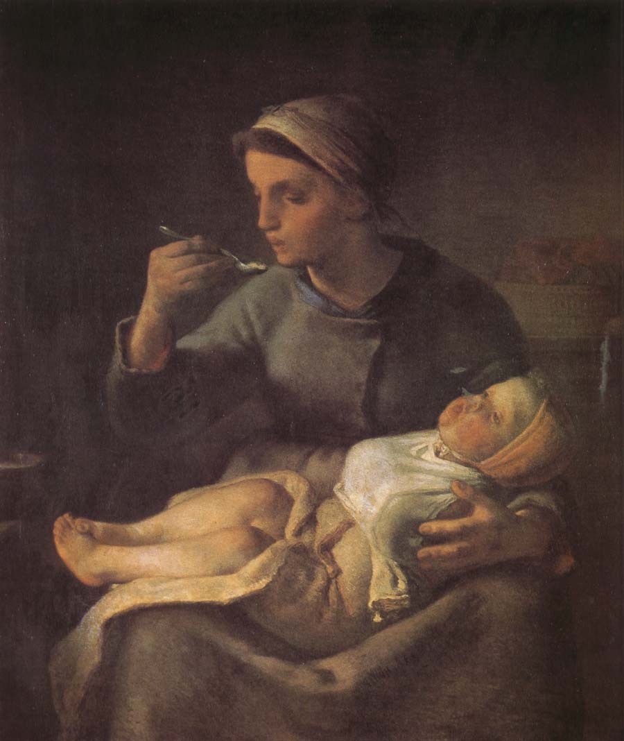 Woman feeding the children